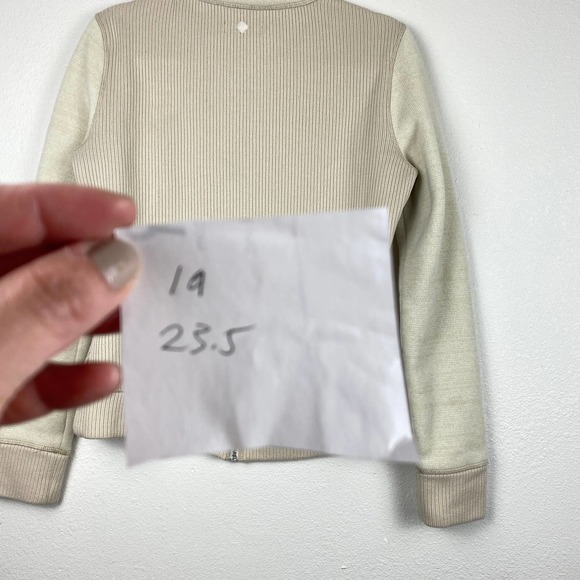 PrAna Tobi Full Zip Sweater Two Tone Cream Beige Pockets Ribbed Knit Women L - Picture 10 of 13